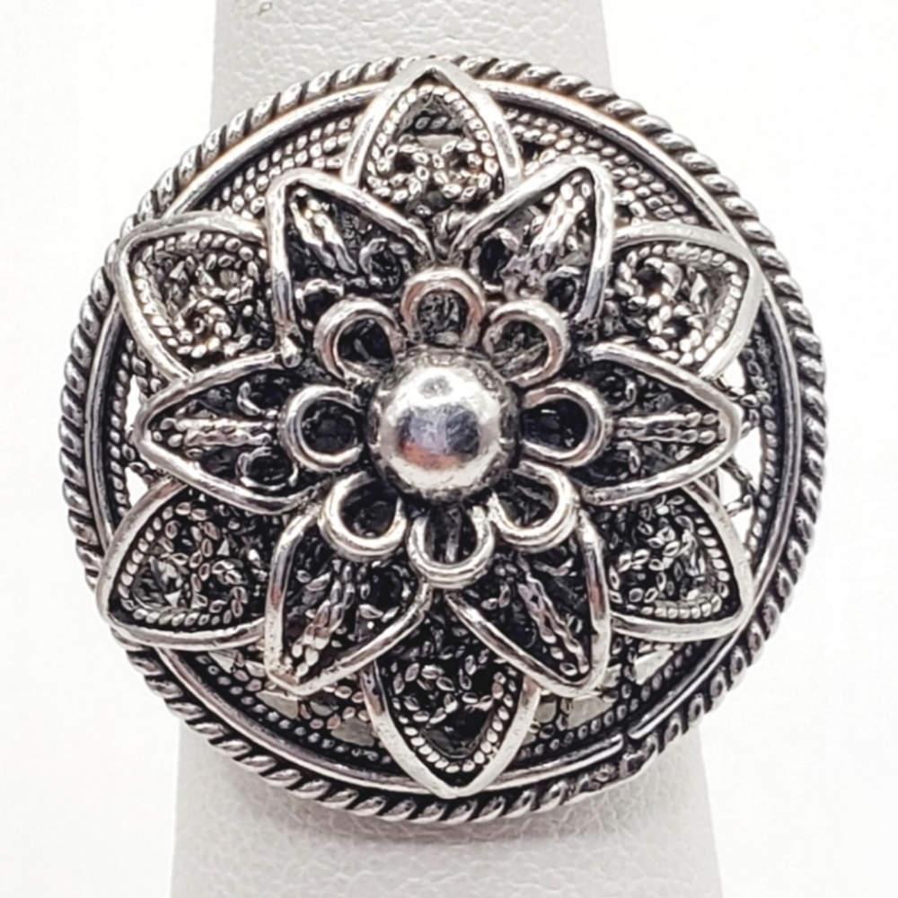 Silver Flower Filigree Ring